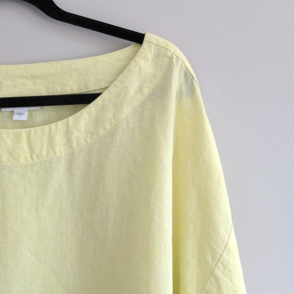 J. JILL PURE JILL | 100% Linen Top Short Sleeves Crew Neck, Yellow, Womens L - Picture 4 of 11